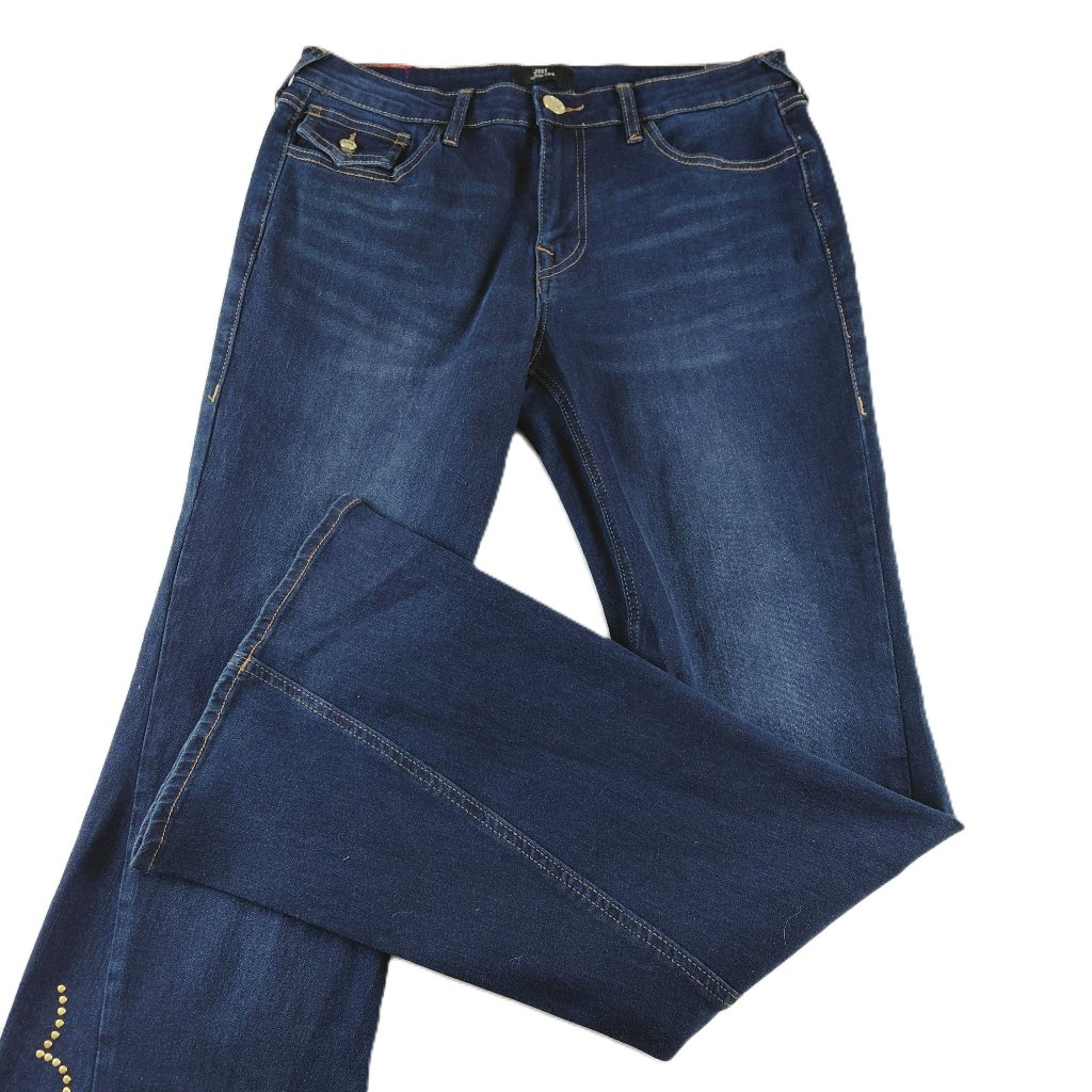 True Religion Joey Studded Flare Leg Jeans Women's 30 Dark Oak Wash Flap Pockets